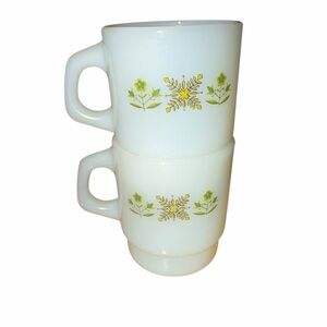Anchor Hocking Fire King Meadow Green Milk Glass Set of 2 Stackable Mugs
